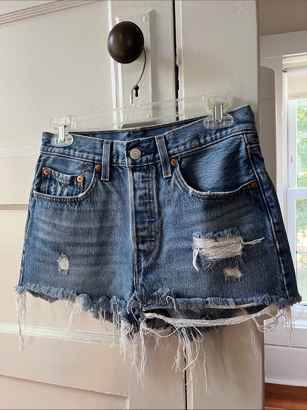 Levi's Distressed Blue Denim Cutoff Shorts